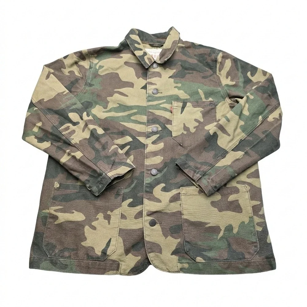 Levi's Camo Chore Coat Mens XL Green Camouflage Canvas Work Utility Field Jacket - Picture 2 of 9